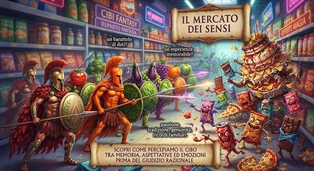 Tavola a fumetti «Il mercato dei sensi», sintesi illustrata dell’articolo Comunicare ai sensi