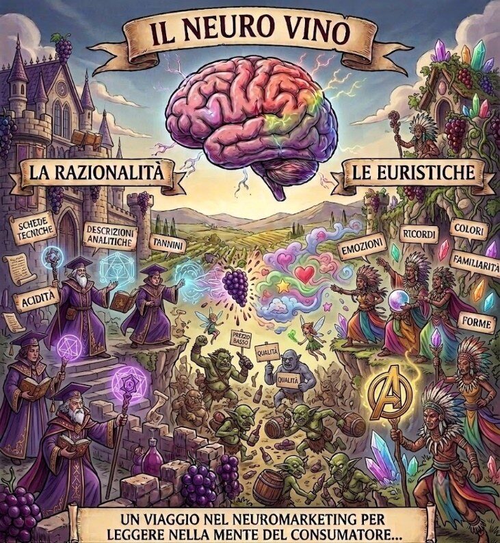 Illustrazione «Il neuro vino», sintesi illustrata dell’articolo Comunicare il vino